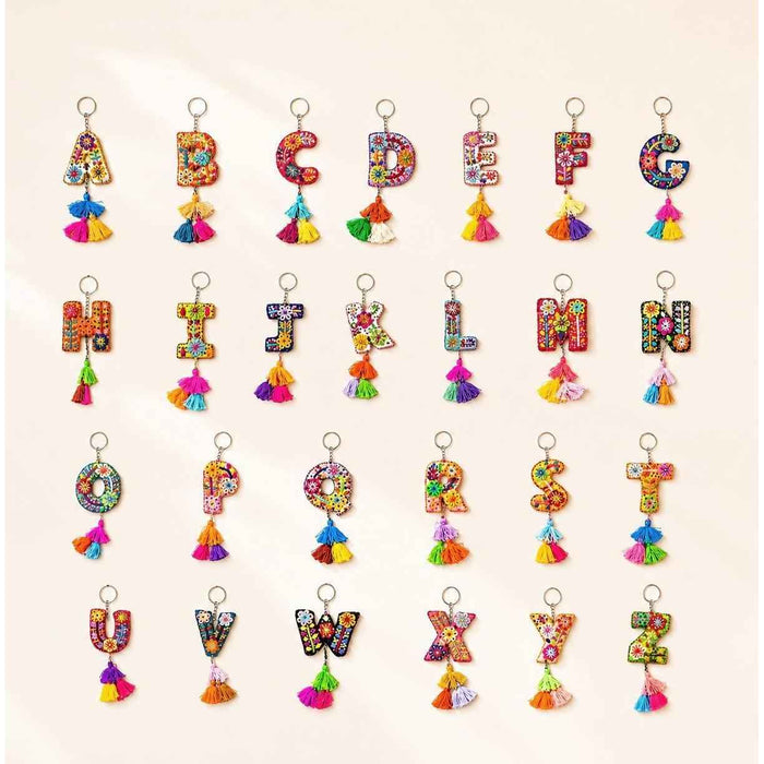 Alphabet Letter Embroidered Boho Keychain | Bag Charm - Mexico