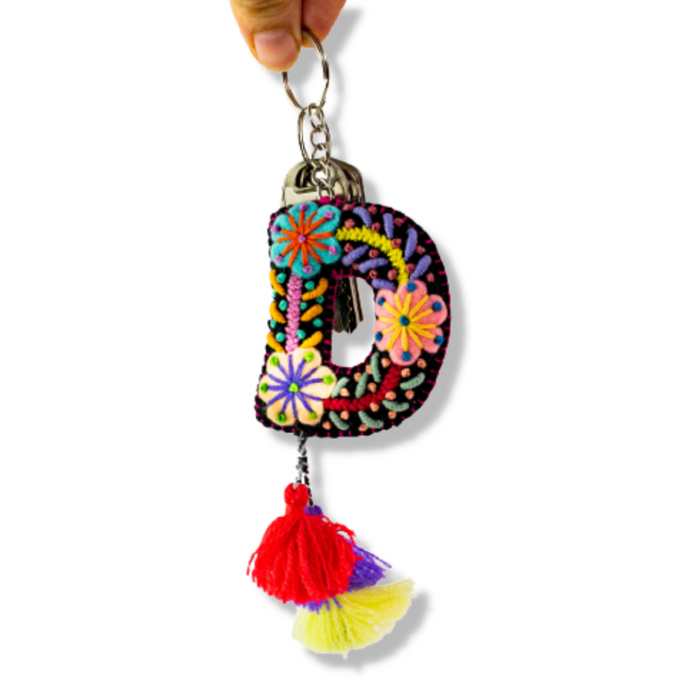 Alphabet Letter Embroidered Boho Keychain | Bag Charm - Mexico