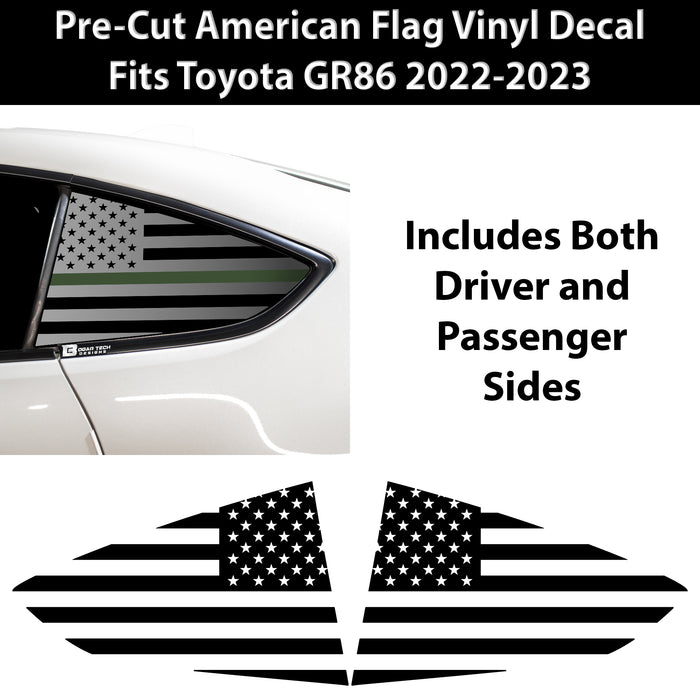 American Flag Rear Side Quarter Window Precut Decal Stickers Fits Toyota GR86 2022 - 2025 - Bogar Tech Designs