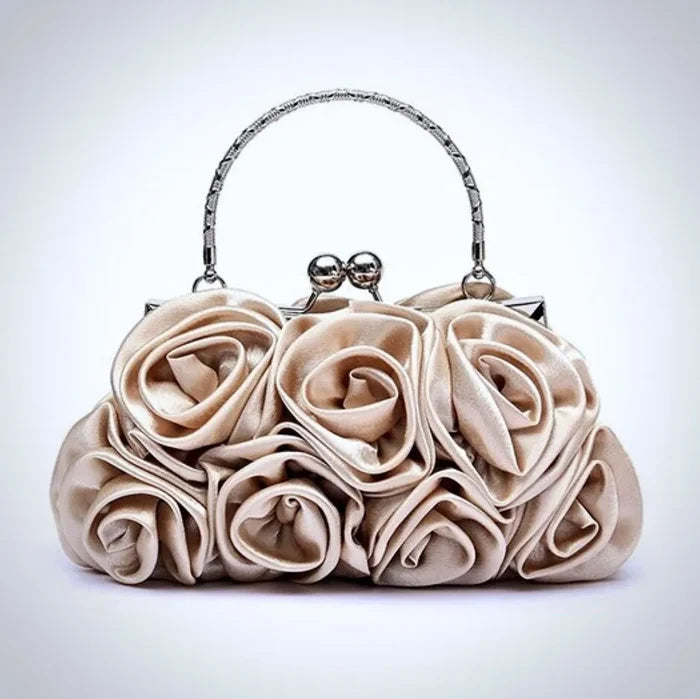 Bridal Accessories - Satin Rose Bridal Handbag Clutch