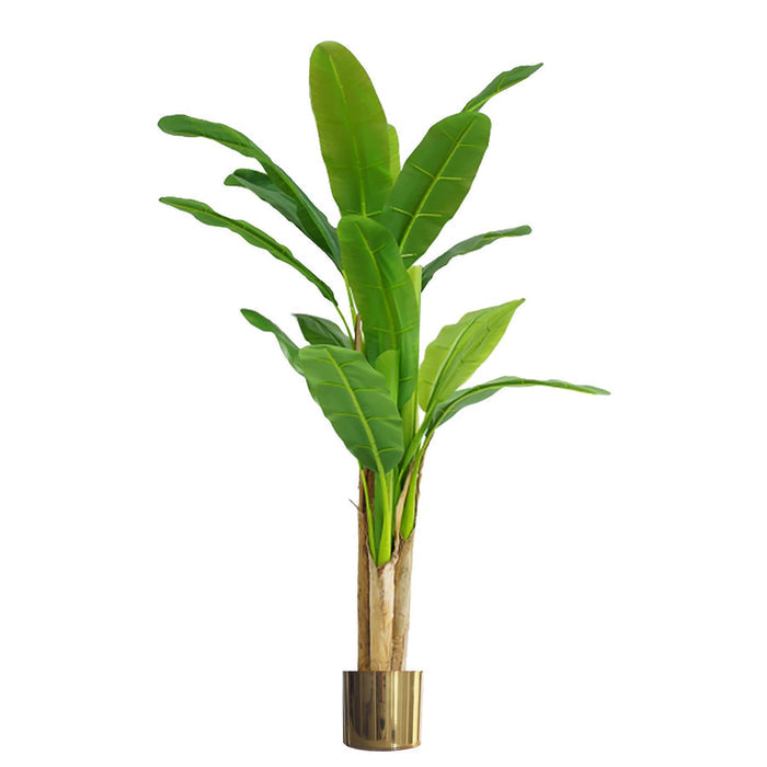 Artificial Banana Tree Tropical Plant HUGE 6ft Gold Metal Planter-0