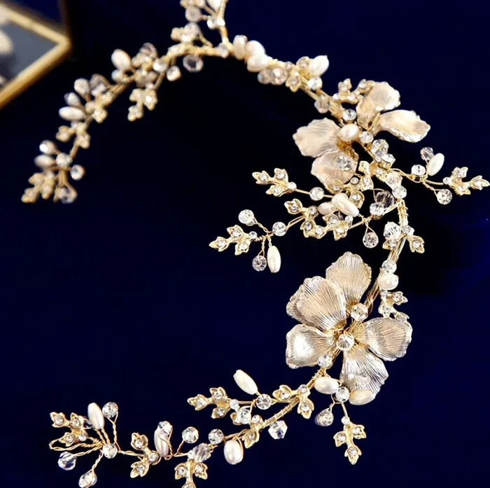 Wedding Hair Accessories - Pearl and Crystal Bridal Headband - Available in Gold and Silver