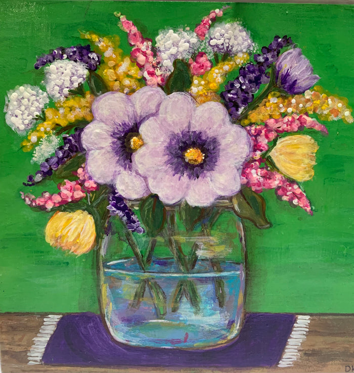 Aunt Debbie Painting #9 (flowers, vase, green background)