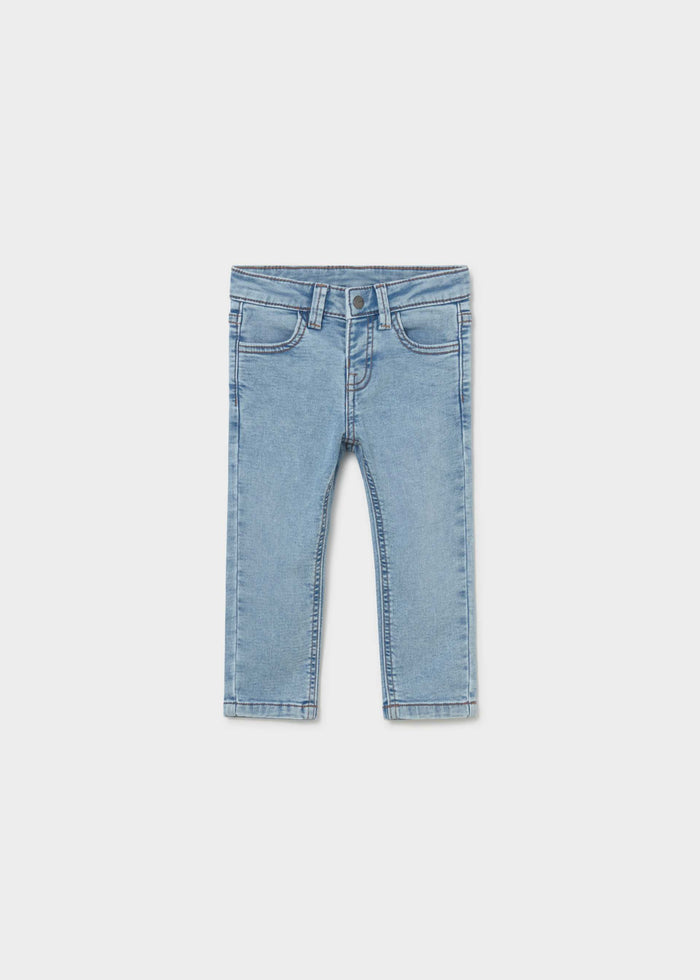 Mayoral baby boy Light Blue slim fit jeans with cotton-rich stretch denim and classic long trouser shape.