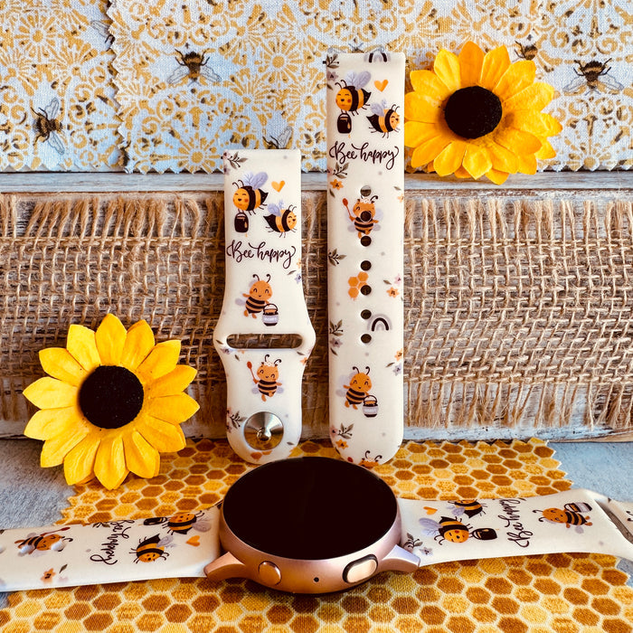 Bee Happy Print Silicone Band For Samsung Watch