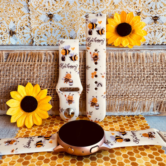Bee Happy Print Silicone Band For Samsung Watch