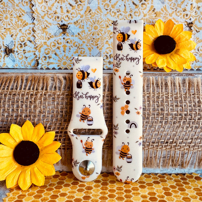 Bee Happy Print Silicone Band For Samsung Watch