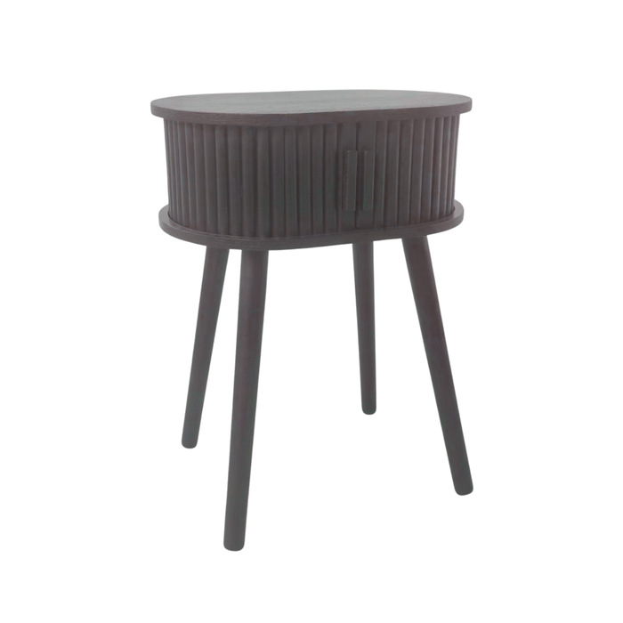 Bijzettafel - Nachtkastje met Schuifdeur van Latten - Zwart - 40x30x53cm