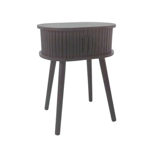 Bijzettafel - Nachtkastje met Schuifdeur van Latten - Zwart - 40x30x53cm