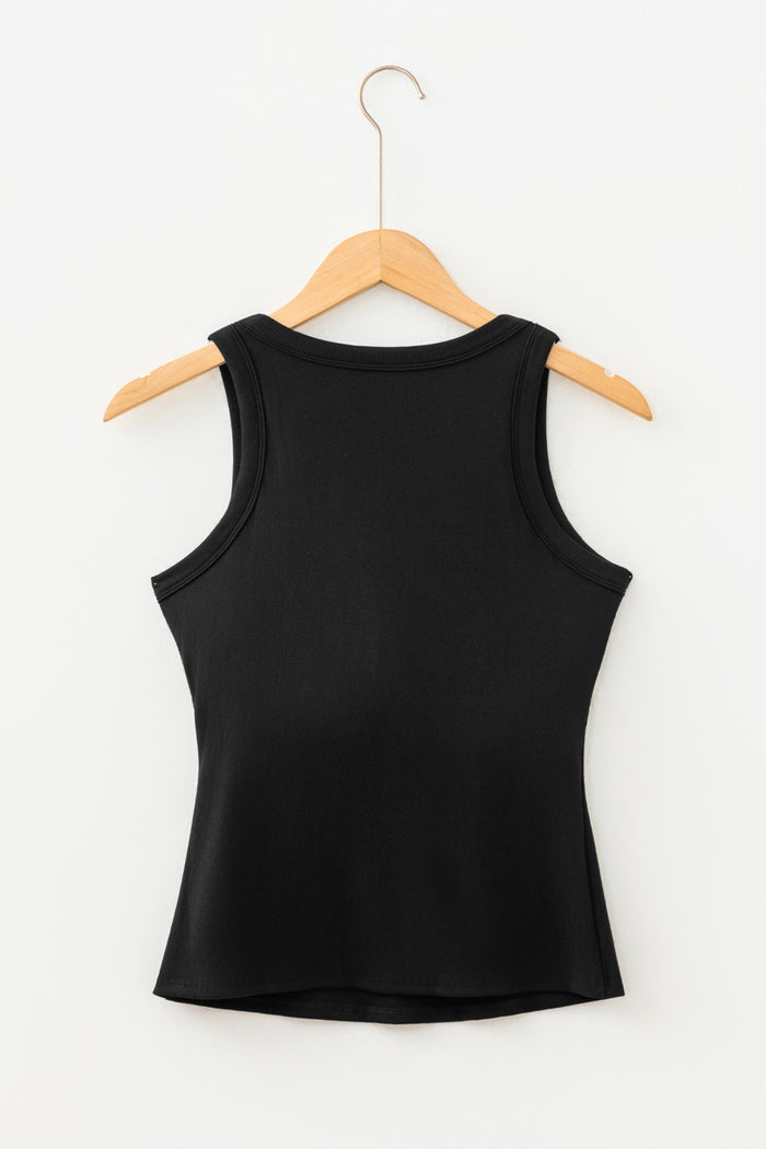Black Slim Ribbed Padded Tank Top 🇺🇸