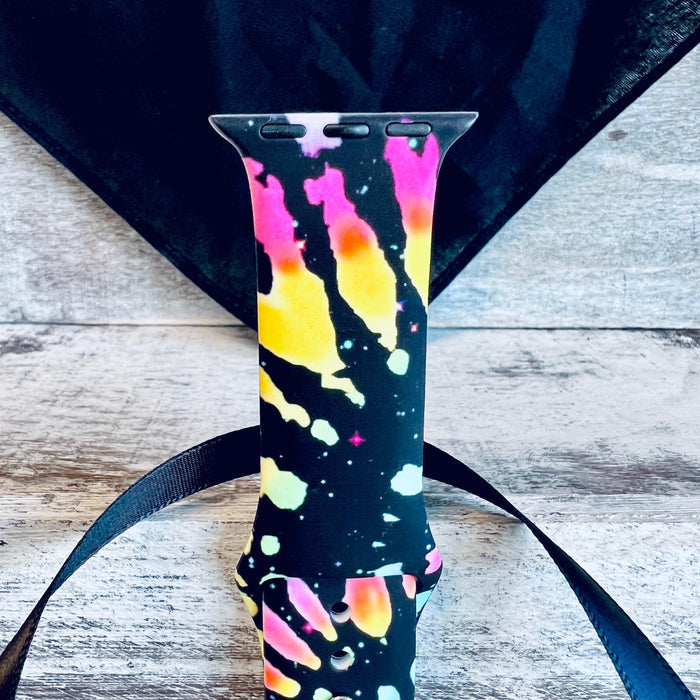 Black Tie Dye Print Silicone Band For Apple Watch - Fancy Bands