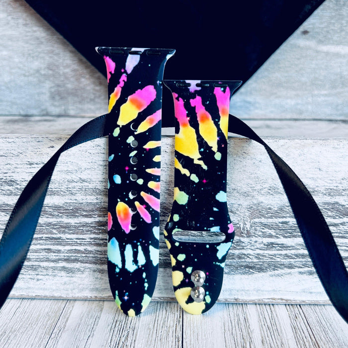 Black Tie Dye Print Silicone Band For Apple Watch - Fancy Bands