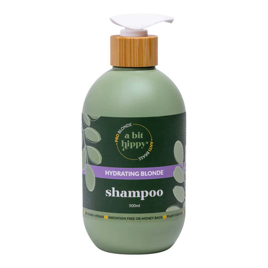 Green shampoo bottle - A Bit Hippy Blonde Hydrating Shampoo 500ml.