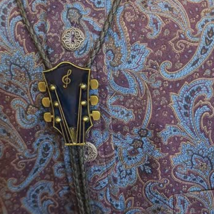 Bolo Tie Guitar Blue and Brass Musical Note