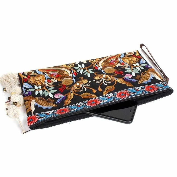 Botanica Embroidered Wristlet with PomPoms - Thailand