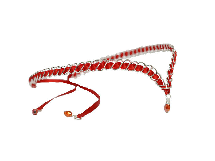 Braided Ribbon Crown - Silver Wire Red Ribbon Festival Headpiece side view