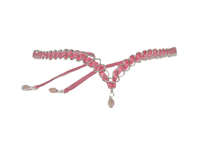 Braided Ribbon Crown - Silver Wire Red Ribbon Festival Headpiece front view