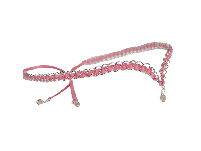 Braided Ribbon Crown - Silver Wire Red Ribbon Festival Headpiece side view