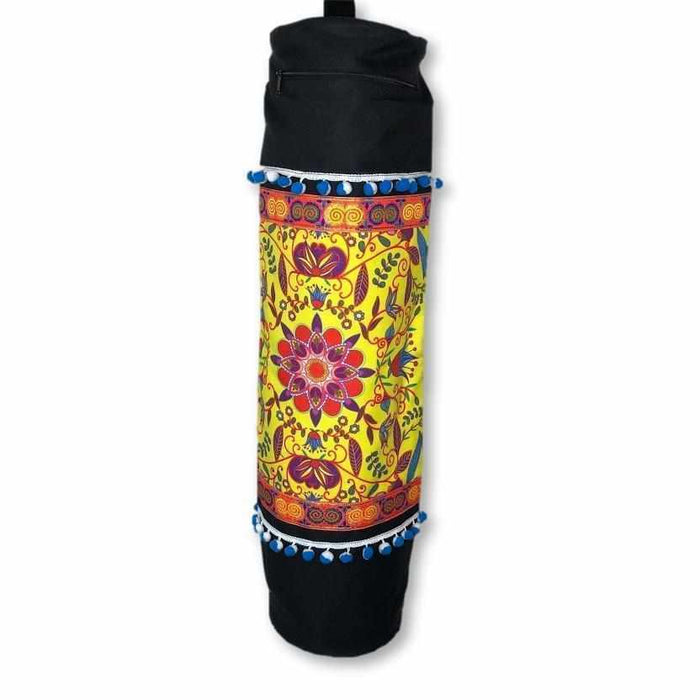 Bright Yellow Floral Pompom Boho Yoga Bag - Thailand