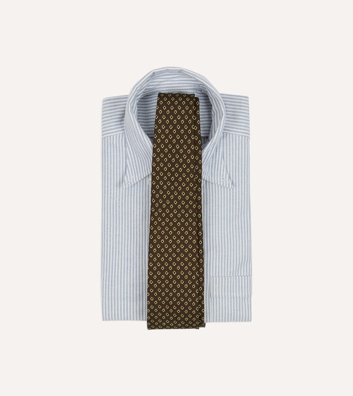Brown Dotted Square Print Silk Self-Tipped Tie