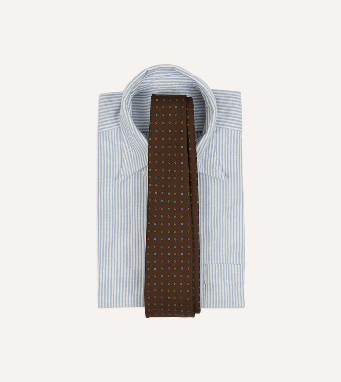 Brown Geometric Flower Print Silk Self-Tipped Tie