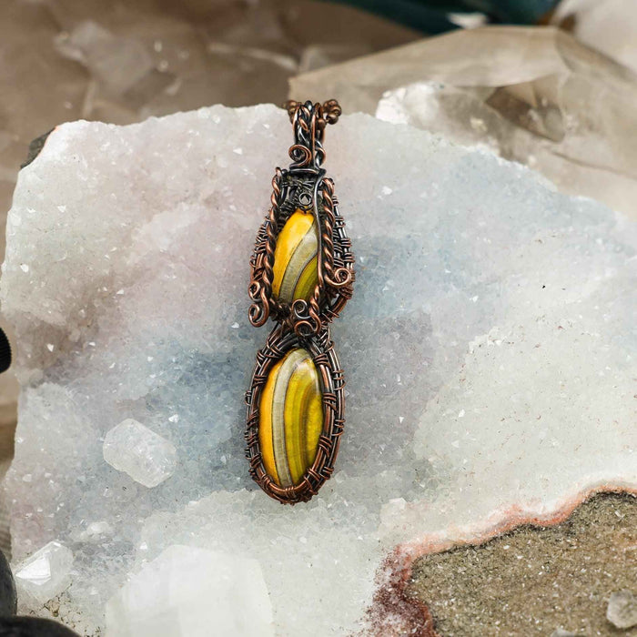 Bumblebee Jasper Dual Stone Wire Wrap Crystal Pendant