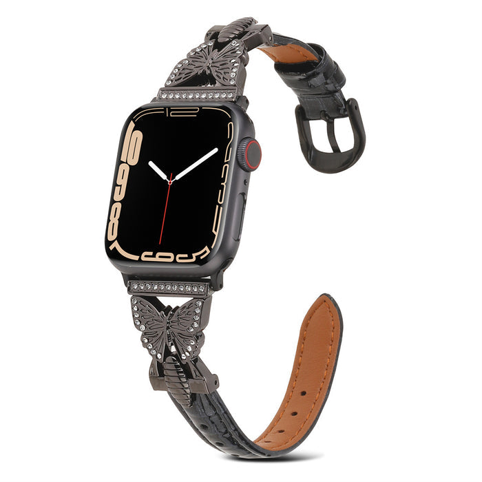 Butterfly Luxe Faux Leather Band For Apple Watch Multiple Colors Available â Butterfly Accent with SparkleIntricately designed metal butterfly charm with mini crystal embellishments that catch the...