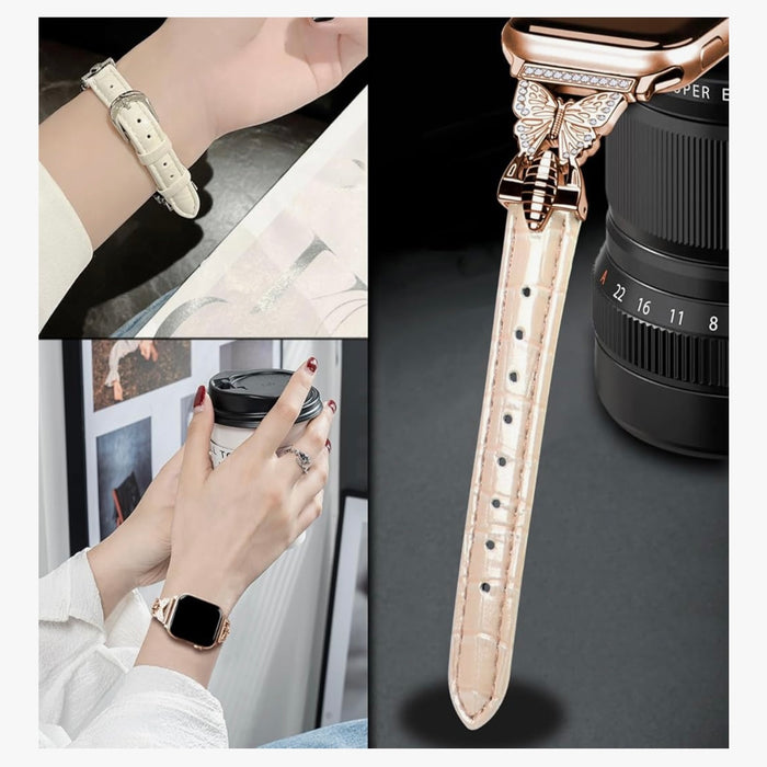 Butterfly Luxe Faux Leather Band For Apple Watch Multiple Colors Available â Butterfly Accent with SparkleIntricately designed metal butterfly charm with mini crystal embellishments that catch the...