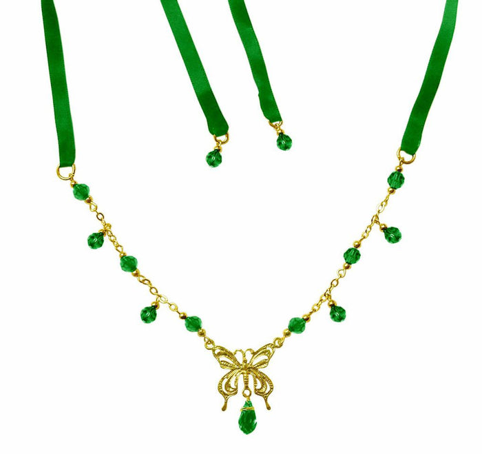 Butterfly Tie-On Crown – Adjustable Gold Ribbon Necklace front view