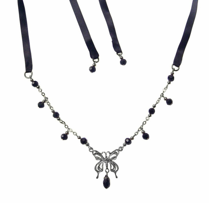Butterfly Tie-On Crown – Silver Ribbon Crown & Necklace front view