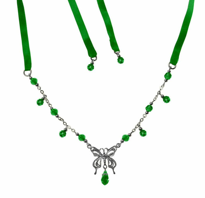 Butterfly Tie-On Crown – Silver Ribbon Crown & Necklace front view