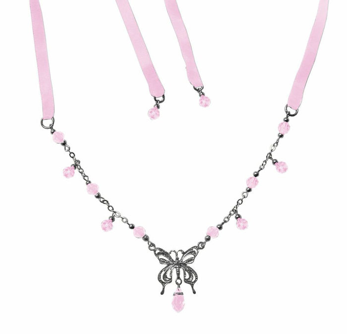 Butterfly Tie-On Crown – Silver Ribbon Crown & Necklace front view