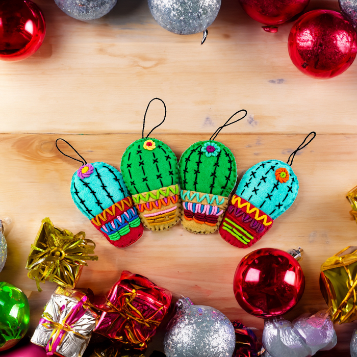 Cactus Embroidered Felted Ornament - Mexico