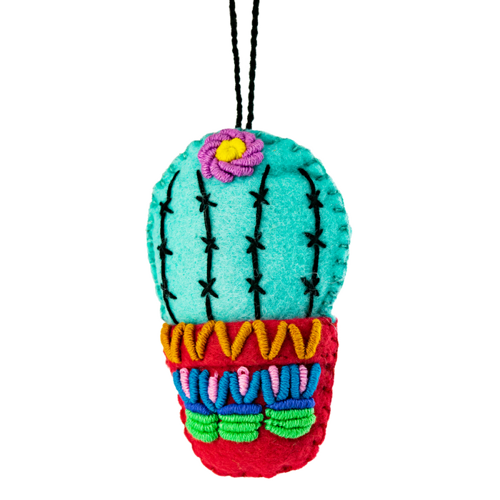 Cactus Embroidered Felted Ornament - Mexico