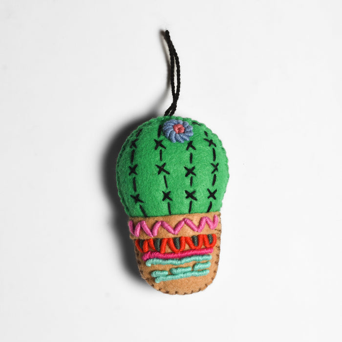 Cactus Embroidered Felted Ornament - Mexico
