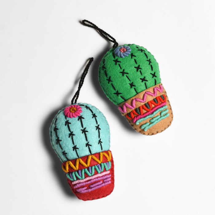 Cactus Embroidered Felted Ornament - Mexico