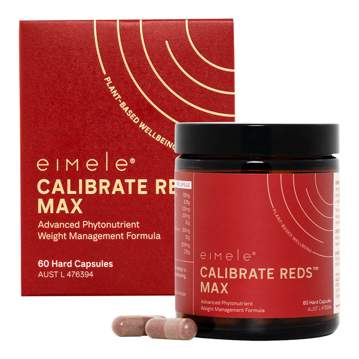 60 capsules jar and box eimele Calibrate Reds Max, advanced phytonutrient weight management supplements.