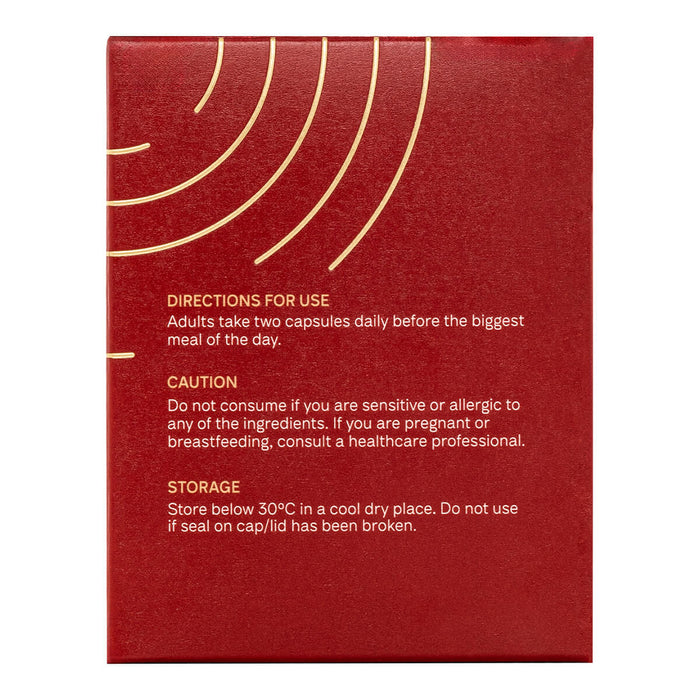 Right side of 60 capsules box eimele Calibrate Reds Max, showing directions and precautions.