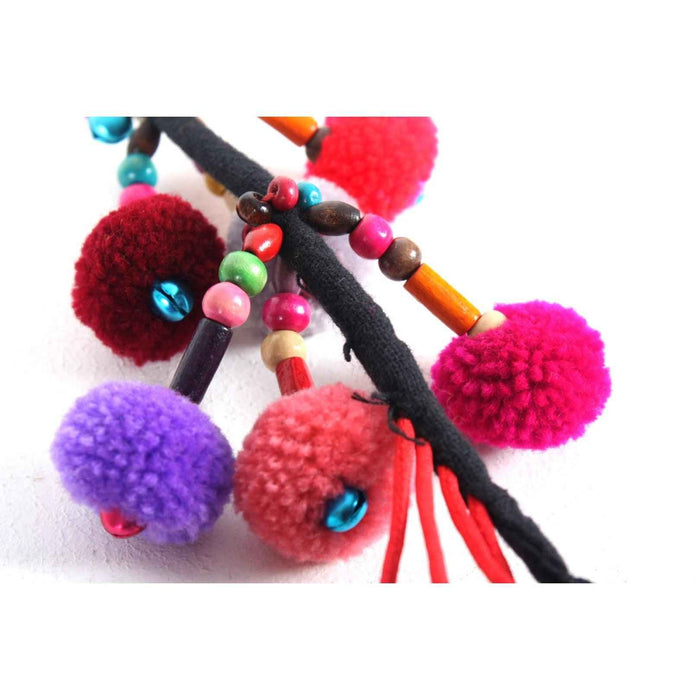 Cascade Pom Pom Keychain | Handmade Zipper Pull with Beads and Bells | Thailand