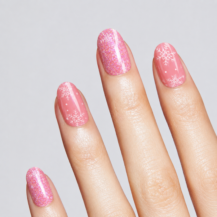 Christmas Snowflake Pink Glitter Gel Nail Stickers