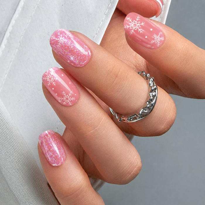 Christmas Snowflake Pink Glitter Gel Nail Stickers