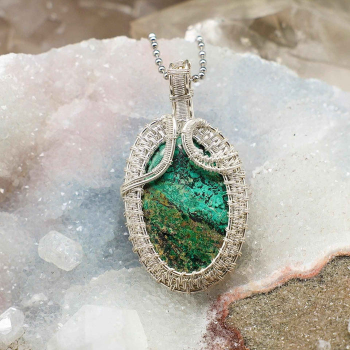 Chrysocolla Copper Wire Wrapped Teardrop Pendant 2.65"