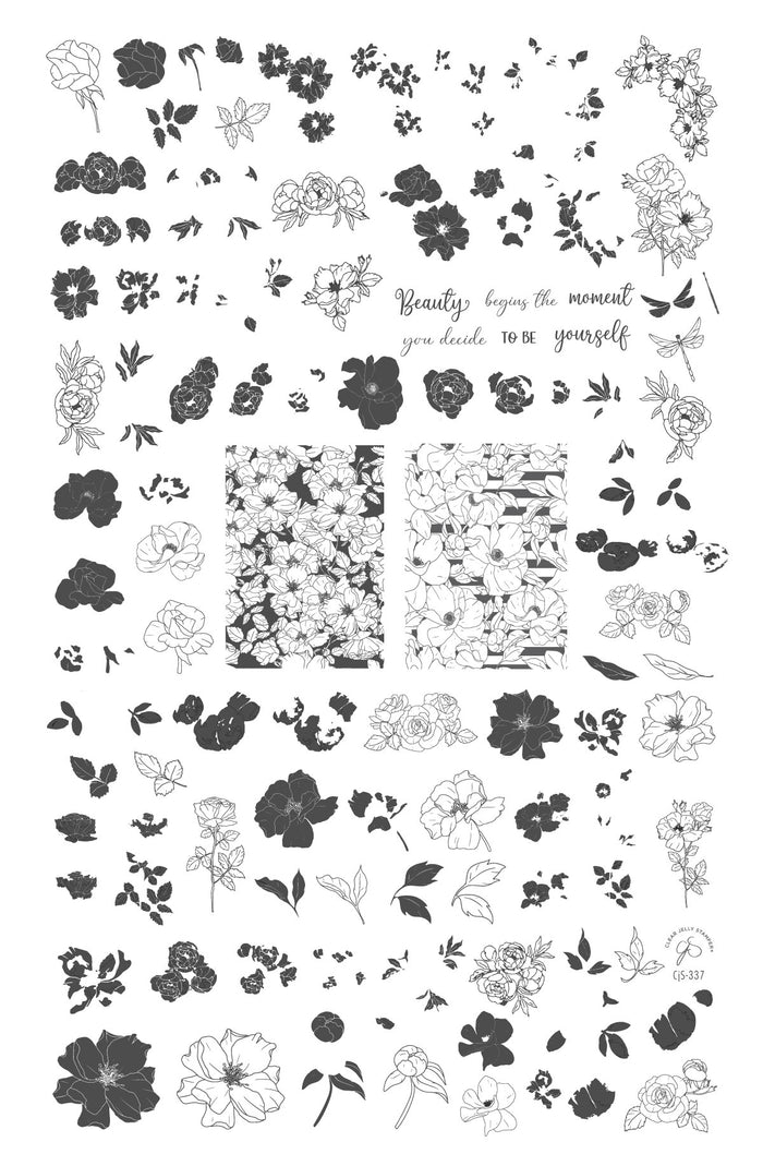 CjS-337 - Watercolor Floral Cascade | Clear Jelly Stamping Plate