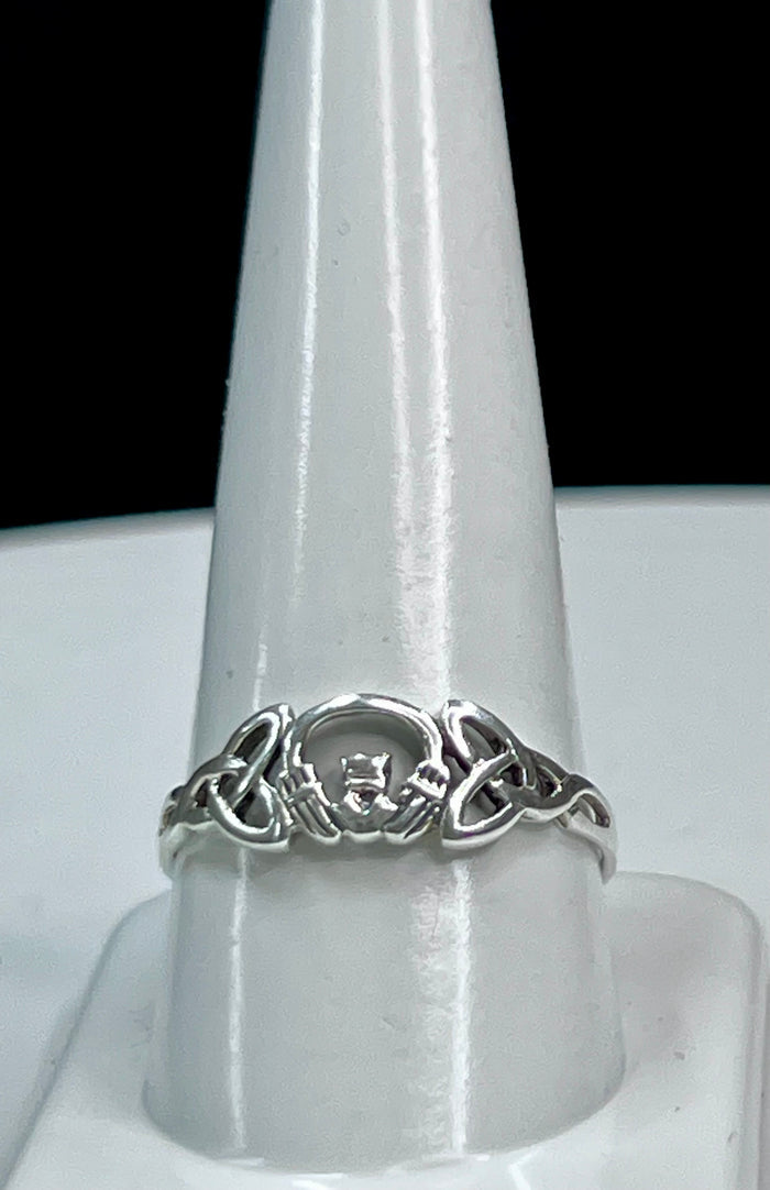 Claddagh Crown Ring - Sterling Silver Traditional Band Jewelry front view