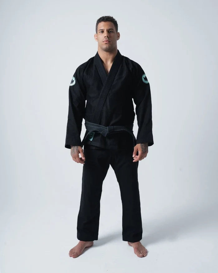 Kingz Classic 3.0 BJJ Gi Black - Side Profile Full Body View Black Kimono Pearl Weave