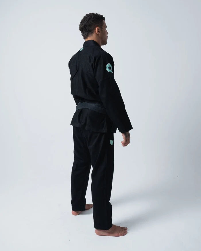 Kingz Classic 3.0 BJJ Gi Black - 3/4 Front Angle Athlete in Full Gi Competition Ready