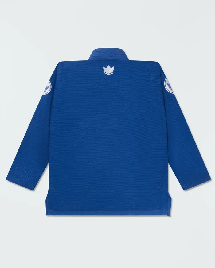 Kingz Classic 3.0 Jiu Jitsu Gi - Blue - Back View Blue Gi White Crown Badge Upper Back Sleeve Patches Durable Weave BJJ Gi Training Martial Arts [color:Blue]