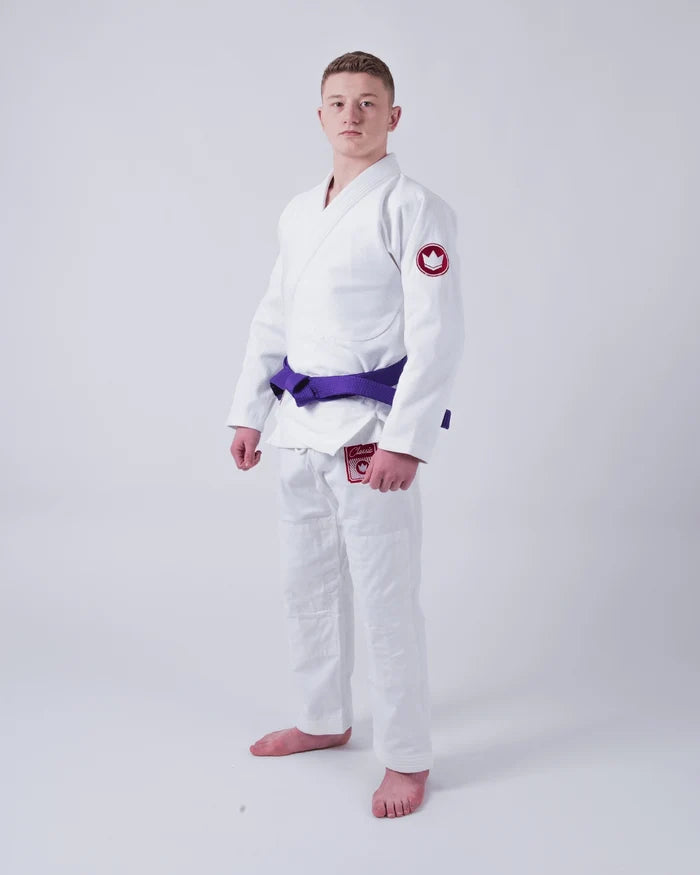 Kingz Classic 3.0 BJJ Gi White - Side Profile View Full Body Pearl Weave Plus Kimono