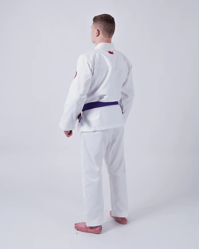 Kingz Classic 3.0 BJJ Gi White - Side Angle Upper Body Collar Detail Pearl Weave Texture