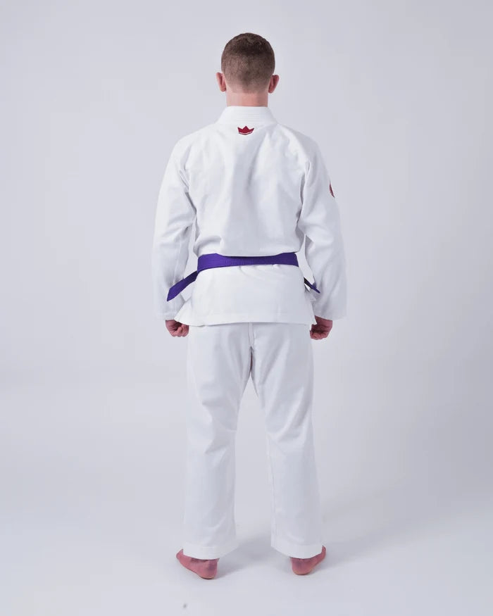 Kingz Classic 3.0 BJJ Gi White - Full Body 3/4 Angle View Complete Gi and Pants